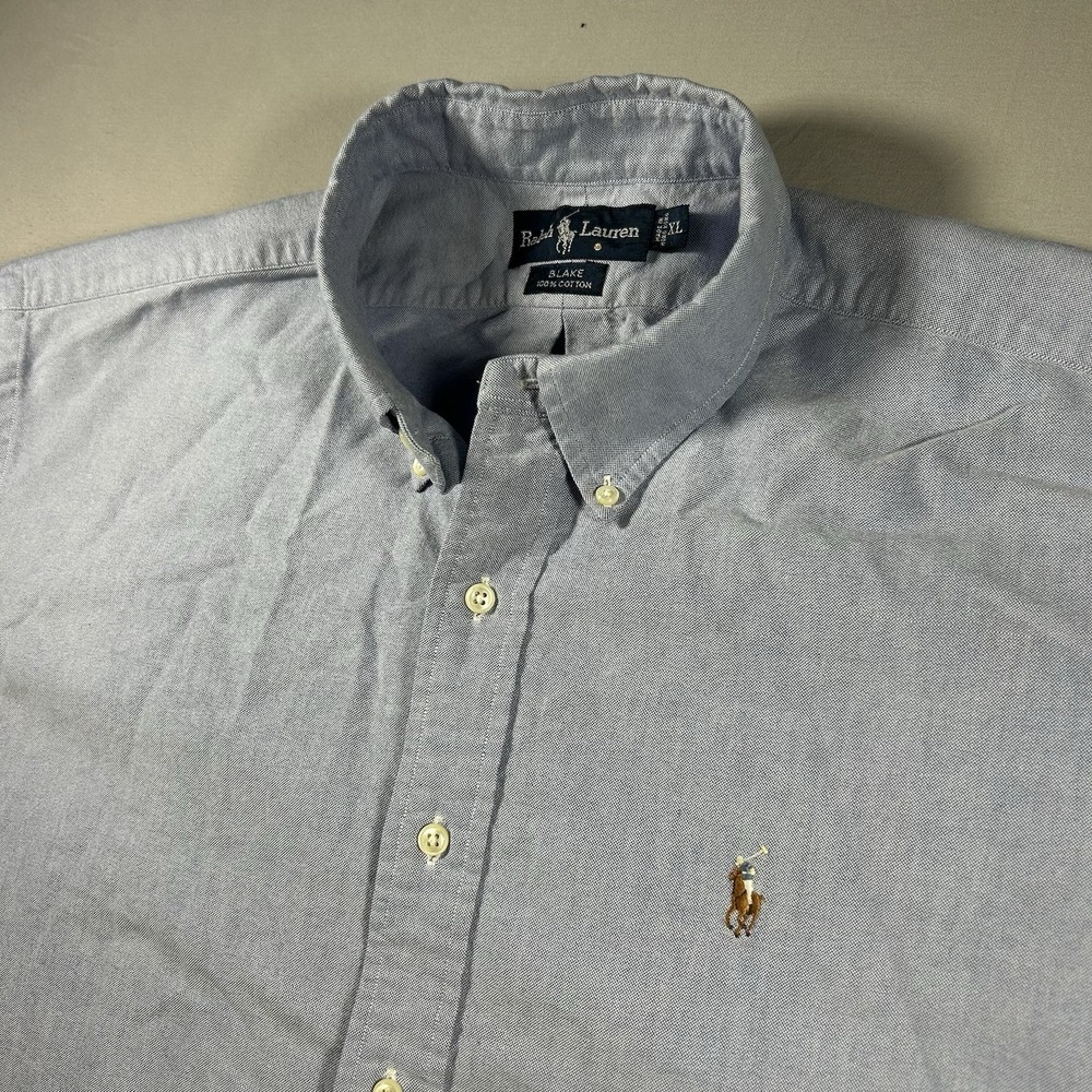 Ralph Lauren Men's XL Blake Blue Oxford Short Sleeve Button Down Flesh Pony